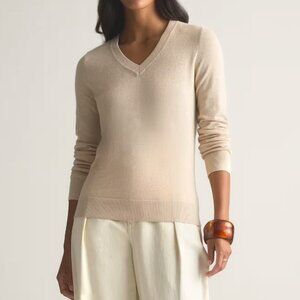 Quince Cotton Sweater cashmere v neck womens Beige (medium) classic lightweight